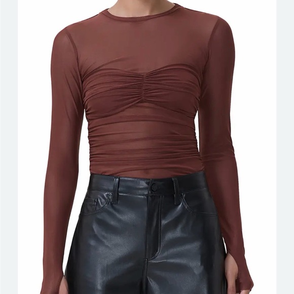 AFRM Tops - AFRM Sandrine Long Sleeve Ruched Top - Deep Rust